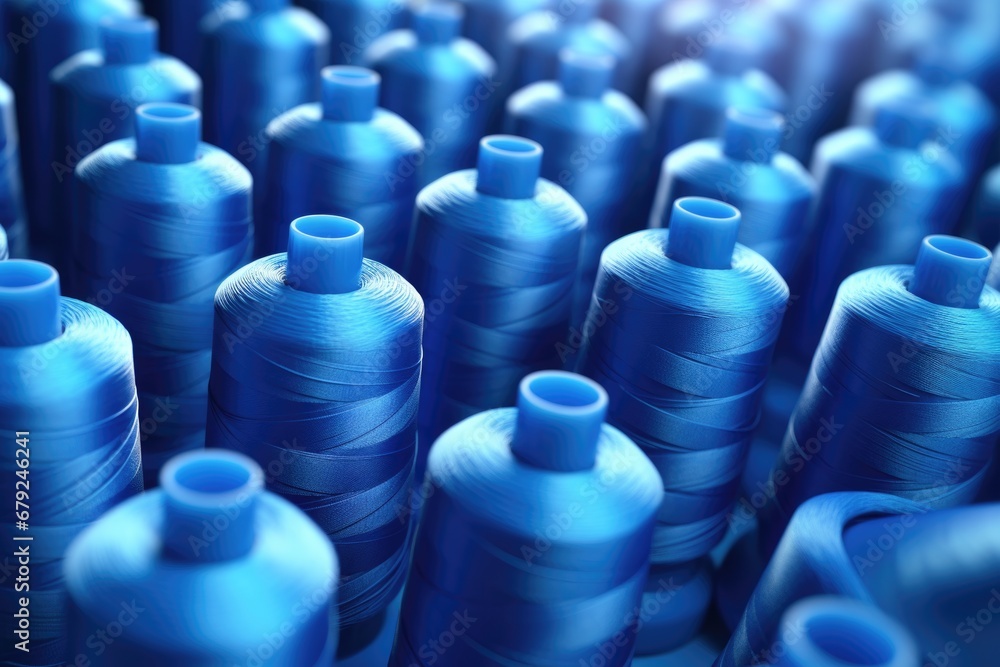 Fototapeta premium Blue coils with threads in production