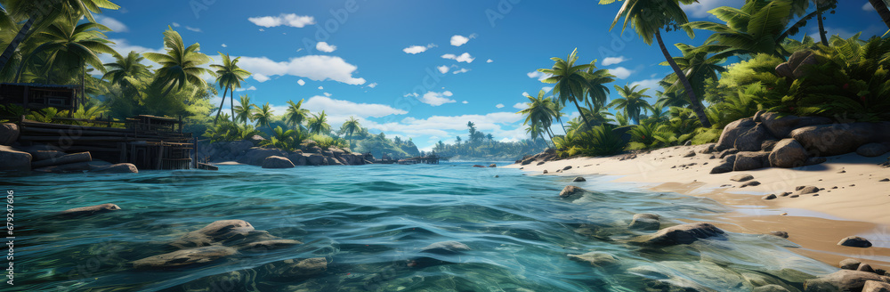 Eden's Echo: A Paradise Island Poster with Clear Water and Beach, Unveiling the Pristine Embrace of Nature's Secluded Serenity, Crafted by Generative AI Eden's Echo: A Paradise Island Poster with Clear Water and Beach, Unveiling the Pristine Embrace of Nature's Secluded Serenity, Crafted by Generative AI