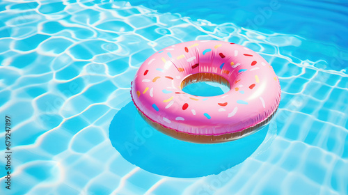 swimming inflatable ring in the pool, donut, summer, hotel, vacation, weekend, blue clear water, resort, aqua, lifestyle, party, park, beauty, sun, bright light, pink, fun, rubber toy