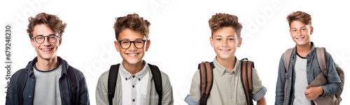 collection of photo of young students isolated on transparent background
