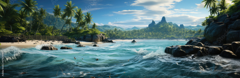 Eden's Echo: A Paradise Island Poster with Clear Water and Beach, Unveiling the Pristine Embrace of Nature's Secluded Serenity, Crafted by Generative AI Eden's Echo: A Paradise Island Poster with Clear Water and Beach, Unveiling the Pristine Embrace of Nature's Secluded Serenity, Crafted by Generative AI