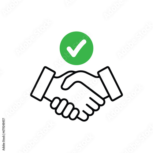 deal like commitments with handshake. flat trend modern thin stroke resolution or union logotype graphic linear art design isolated on white. concept of success or greeting sign and excellent work
