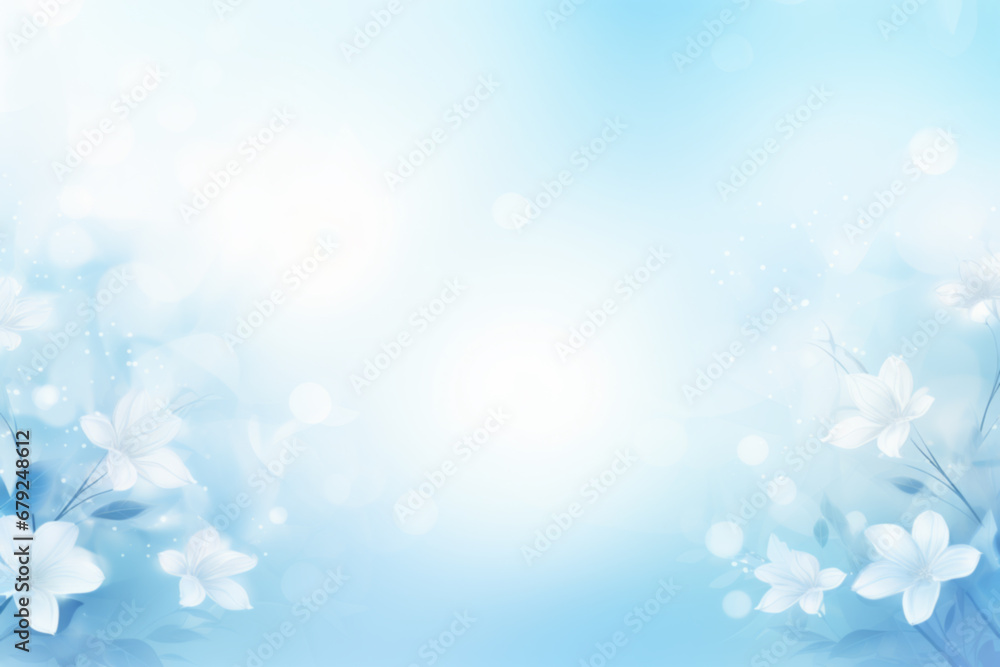 White flowers on light blue background. Space for text