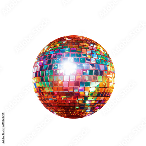 Vibrant Golden Retro 70s Disco Ball Isolated on Transparent Background PNG 