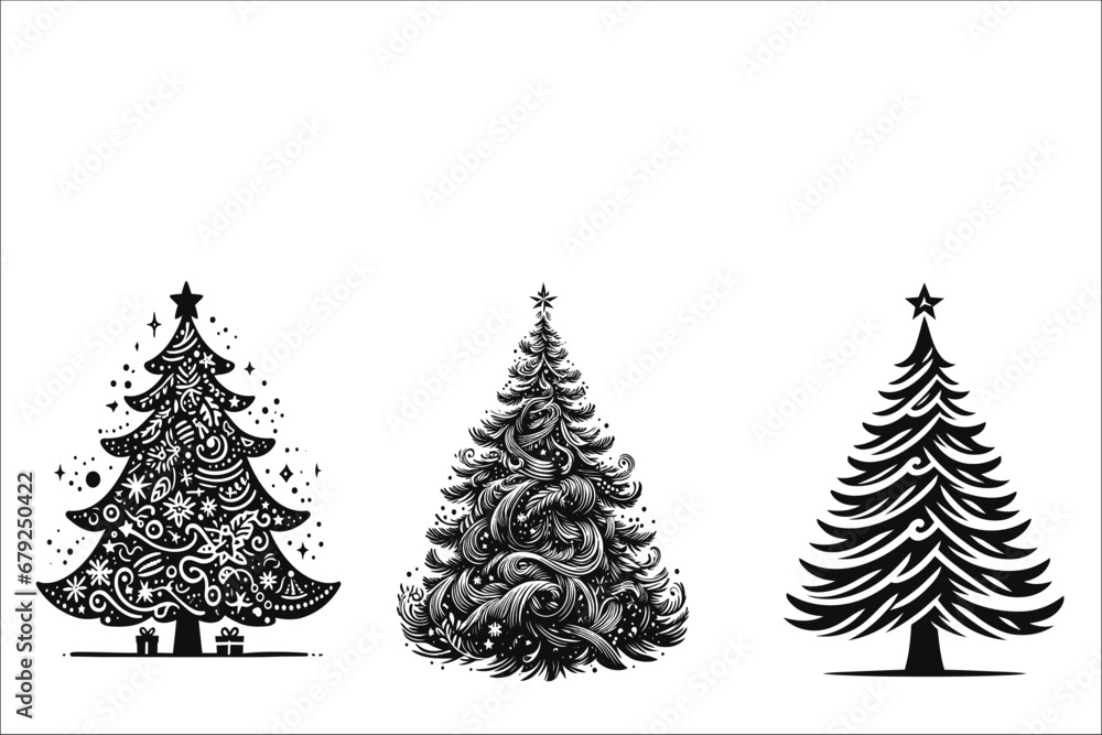 Obraz premium Yuletide Harmony: Whimsical Christmas Tree Illustration