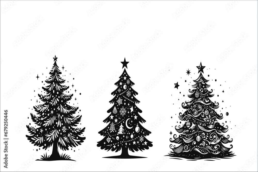 Obraz premium Magical Christmas: Ornate Trees in Vector Splendor