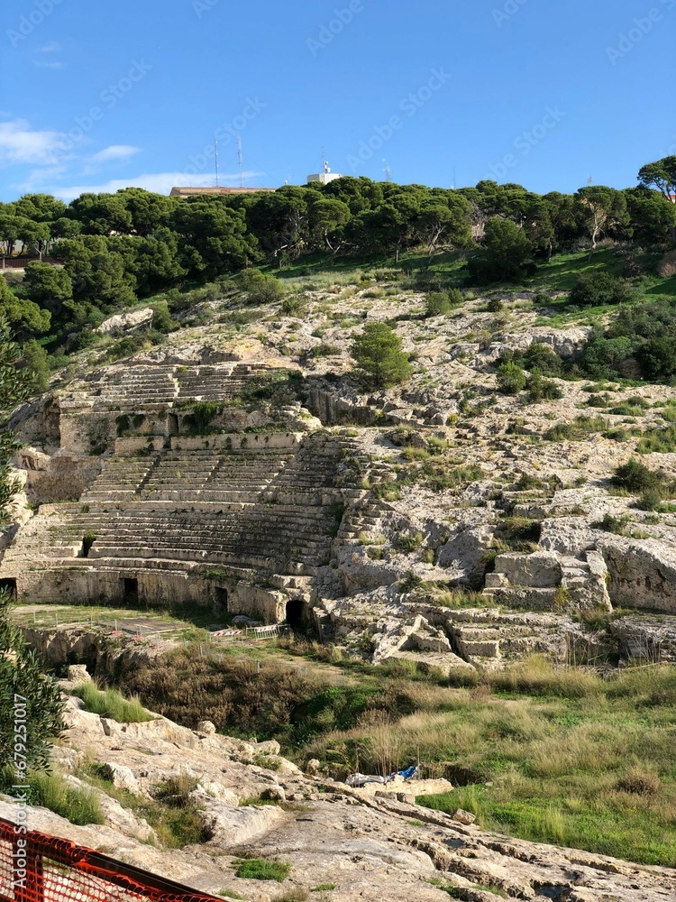 Vertical shot of an ancient amphitheater in Sardinia, Turkey