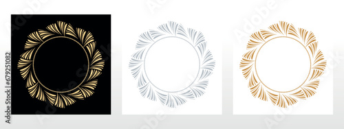 Set of decorative frames Elegant vector element for design in Eastern style, place for text. Floral black, gold and gray borders. Lace illustration for invitations and greeting cards