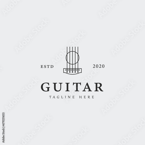 guitar line art logo vector illustration template graphic design