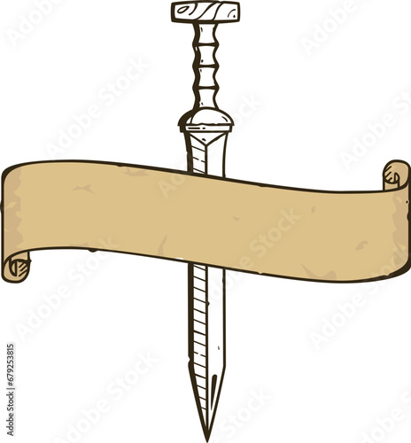 Roman Gladius and Parchment Banner