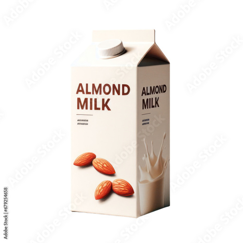 Almond milk carton box isolated on white transparent background, PNG