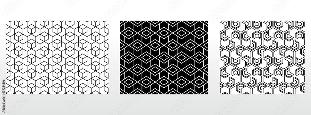 Geometric set of seamless black and white patterns. Simple vector graphics Geometric set of seamless black and white patterns. Simple vector graphics