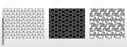 Geometric set of seamless black and white patterns. Simple vector graphics