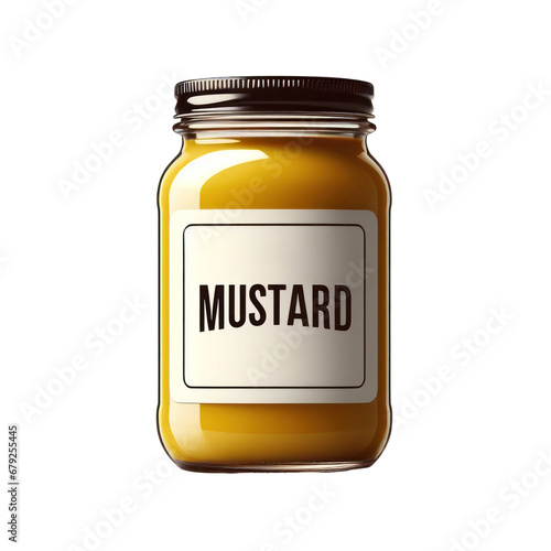 Mustard glass jar isolated on white transparent background, png, 
