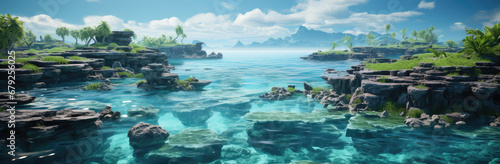 Eden's Echo: A Paradise Island Poster with Clear Water and Beach, Unveiling the Pristine Embrace of Nature's Secluded Serenity, Crafted by Generative AI