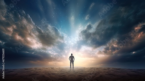 alone man looking at heaven