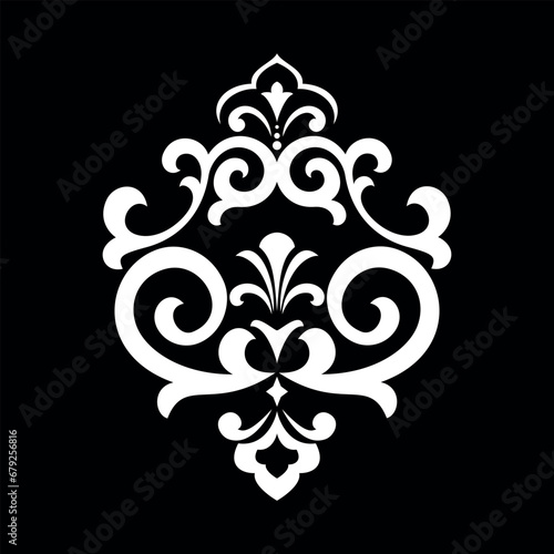Damask graphic ornament. Floral design element. Black and white vector pattern.