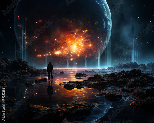 Science Fiction Szene - abstürzender Asteroid oder Planet 