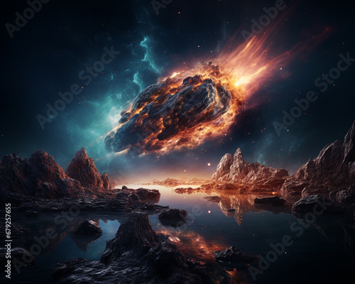 Science Fiction Szene - abstürzender Asteroid oder Planet 