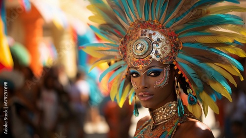 Young afro woman with makeup for carnival in city