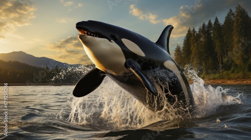 biggs orca whale jumping out of the sea photo
