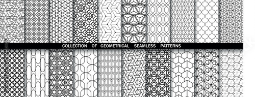 Geometric set of seamless gray and white patterns. Simple vector graphics.