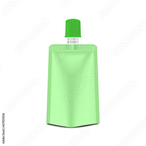 Mock up Blank Foil Flexible Pouch Bag with Corner Spout Lid. Food, Drink or cosmetic Packaging. Illustration Isolated on White Background. Mock Up Template.
