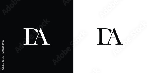 Abstract letter DA or AD Artistic Letter Logo Design with Creative Serif Font in Black and White Colors Vector Illustration