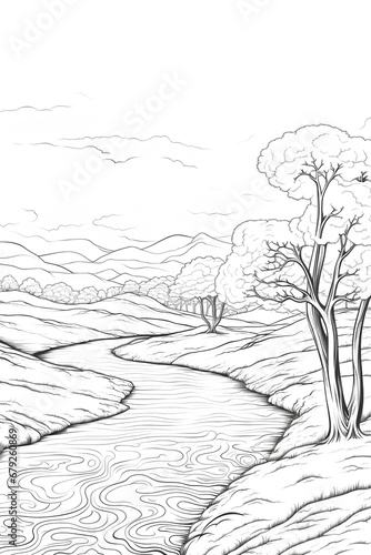 A Single Line Drawing of a Tranquil Landscape