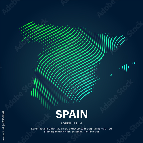 simple logo map of Spain Illustration in a linear style. Abstract line art Spain map Logotype concept icon. Vector logo Spain color silhouette on a dark background. EPS 10