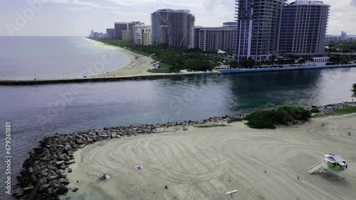 Ascending drone footage of Haulover Inlet and Beach Park and Haulover Beach in Miami, Florida, USA photo