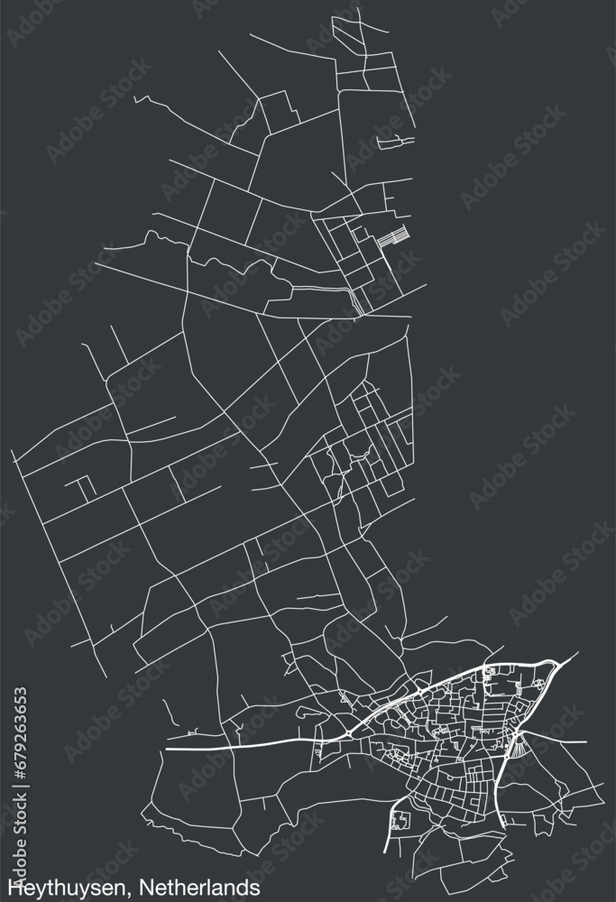 Detailed hand-drawn navigational urban street roads map of the Dutch city of HEYTHUYSEN, NETHERLANDS with solid road lines and name tag on vintage background