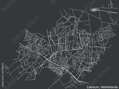 Detailed hand-drawn navigational urban street roads map of the Dutch city of LEERSUM, NETHERLANDS with solid road lines and name tag on vintage background