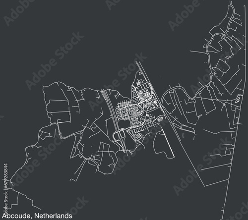 Detailed hand-drawn navigational urban street roads map of the Dutch city of ABCOUDE, NETHERLANDS with solid road lines and name tag on vintage background