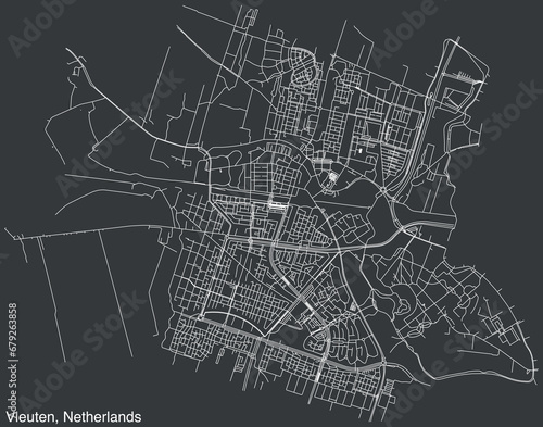 Detailed hand-drawn navigational urban street roads map of the Dutch city of VLEUTEN, NETHERLANDS with solid road lines and name tag on vintage background