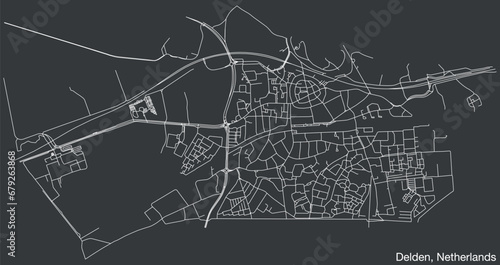Detailed hand-drawn navigational urban street roads map of the Dutch city of DELDEN, NETHERLANDS with solid road lines and name tag on vintage background