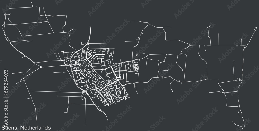 Detailed hand-drawn navigational urban street roads map of the Dutch city of STIENS, NETHERLANDS with solid road lines and name tag on vintage background Detailed hand-drawn navigational urban street roads map of the Dutch city of STIENS, NETHERLANDS with solid road lines and name tag on vintage background