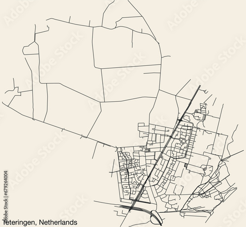 Detailed hand-drawn navigational urban street roads map of the Dutch city of TETERINGEN, NETHERLANDS with solid road lines and name tag on vintage background photo