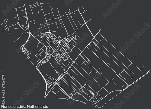 Detailed hand-drawn navigational urban street roads map of the Dutch city of HONSELERSDIJK, NETHERLANDS with solid road lines and name tag on vintage background