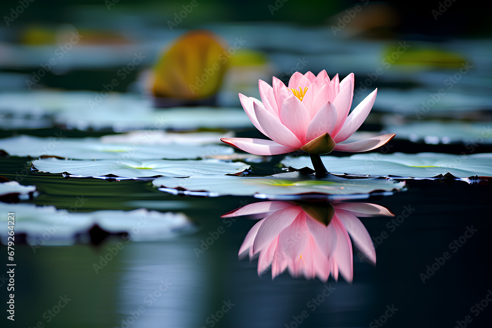 Single Lotus Flower on Flat Still Water Surface