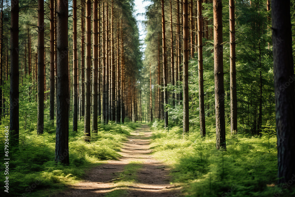 Obraz premium Pine Forest Path. Generative Ai