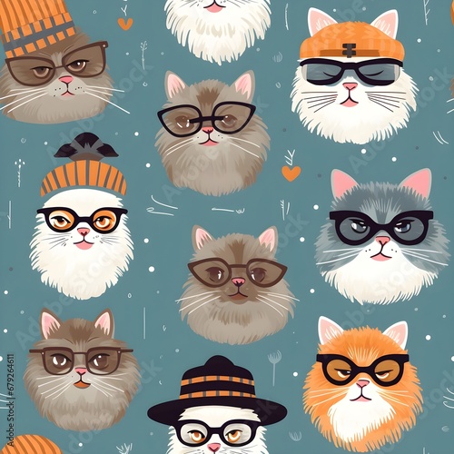 seamless background with hipster cats photo