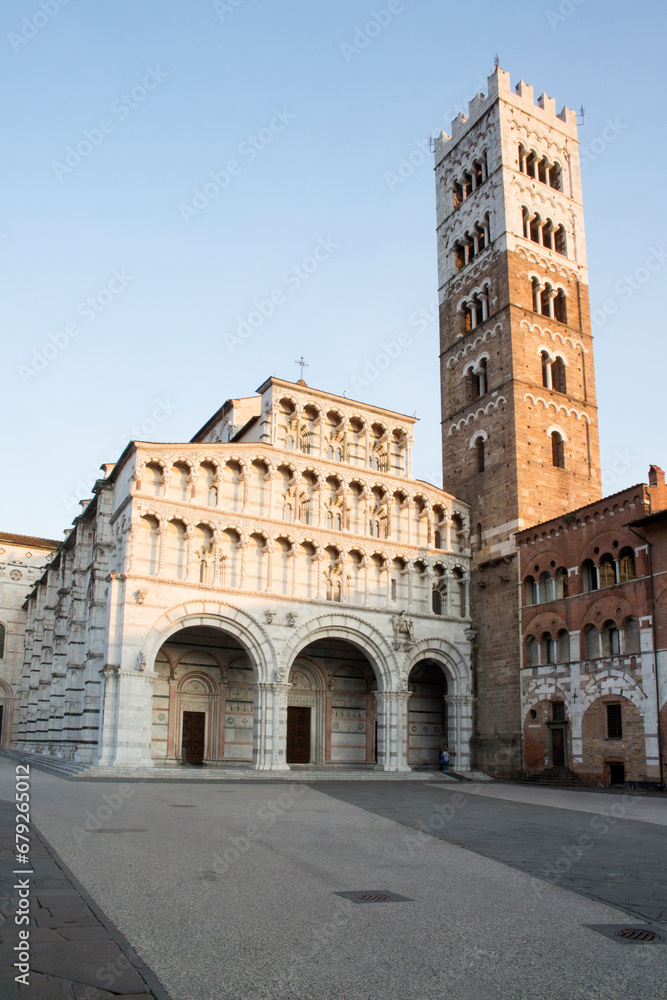 Facade of Lucca Cathedral. It is a Roman Catholic cathedral dedicated to Saint Martin of Tours in Lucca, Tuscany, Italy. It is the seat of the Archbishop of Lucca.