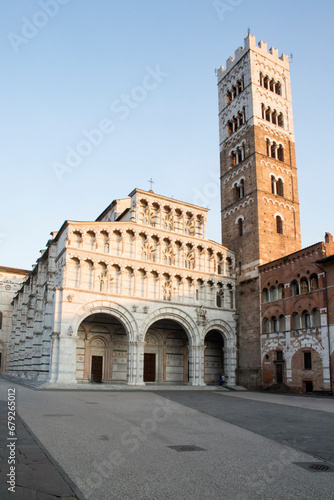 Facade of Lucca Cathedral. It is a Roman Catholic cathedral dedicated to Saint Martin of Tours in Lucca, Tuscany, Italy. It is the seat of the Archbishop of Lucca.
