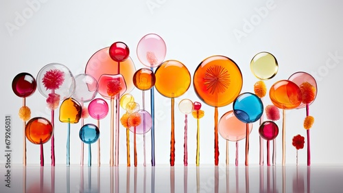 wallpaper of clourful glass lollypops over white background photo
