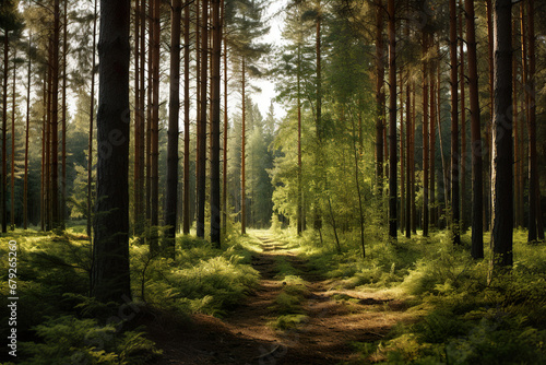 Pine Forest Path. Generative Ai