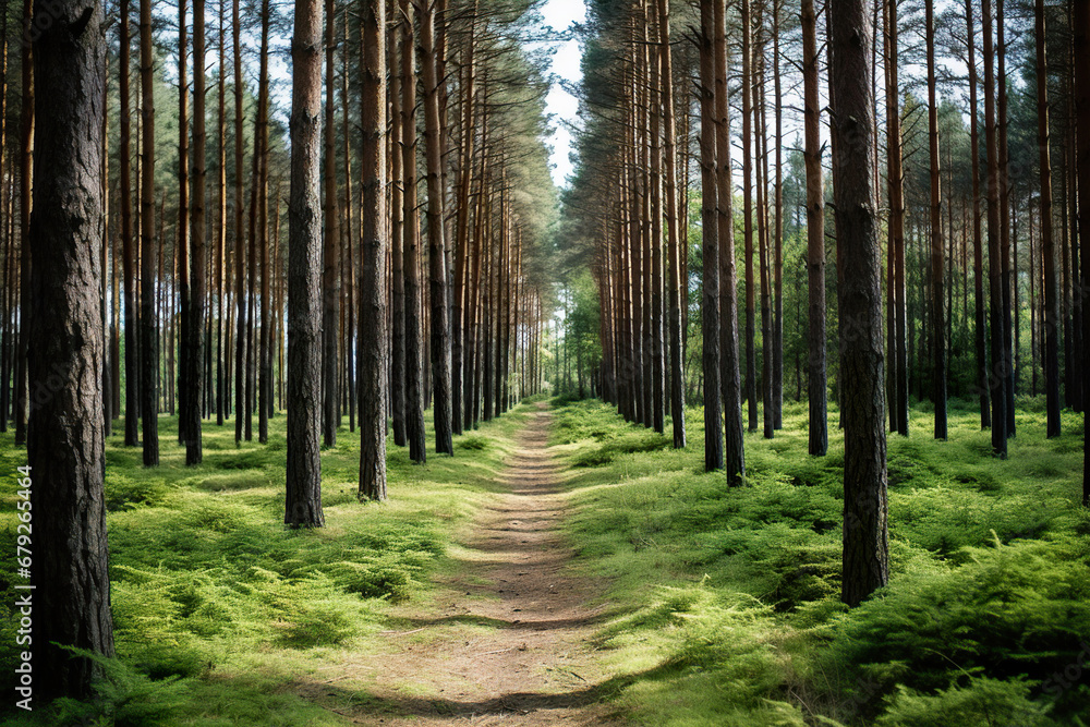 Obraz premium Pine Forest Path. Generative Ai