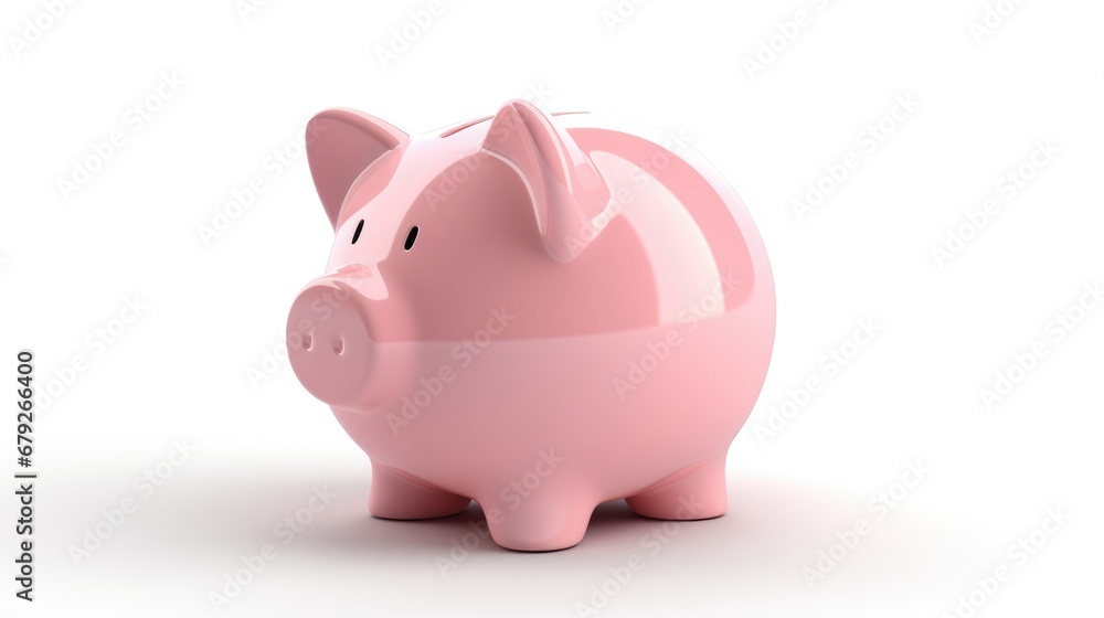 Pink piggy bank isolated on white background. Preserving and saving money concept
