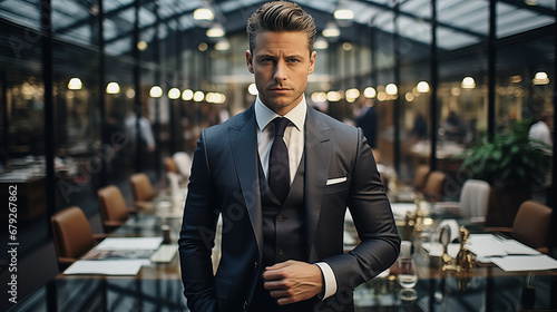 Portrait of a handsome businessman in a suit. Men's beauty, fashion.