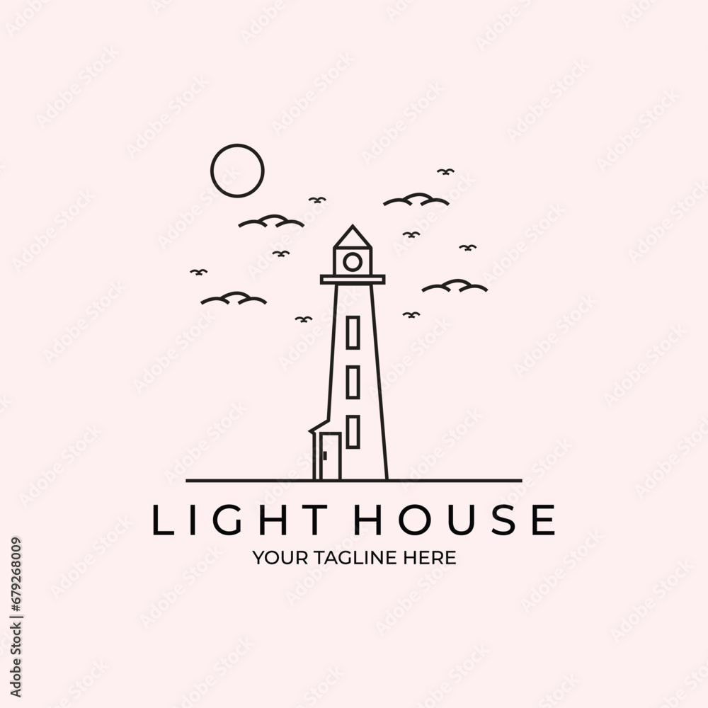 light house icon minimalist line art building design logo illustration